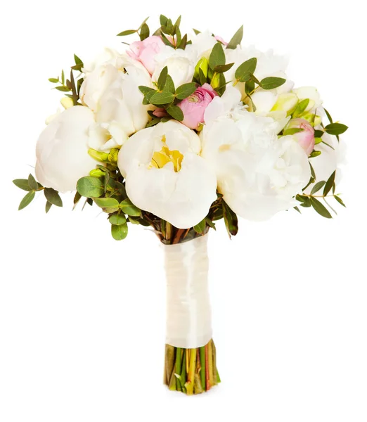 ランキュラス アシアティカスとピンク 牡丹の白いウェディング花束 — ストック写真