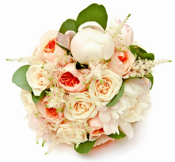 Bouquet Sposa Bianco Con Ranuncolo Asiatico Peonia Bianca — Foto Stock