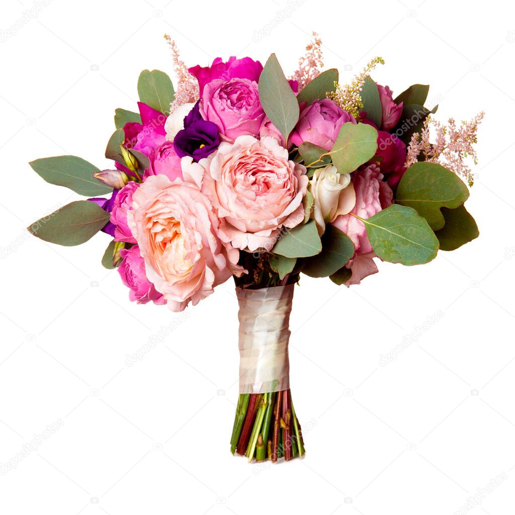 wedding bouquet with rose bush and peony