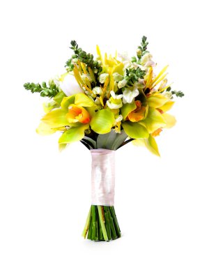 Beyaz üzerinde yeşil orkide düğün buketi