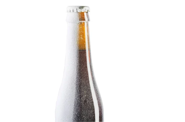 Botl Birra Vetro Scuro Senza Etichetta Gelo Foto Stock Royalty Free
