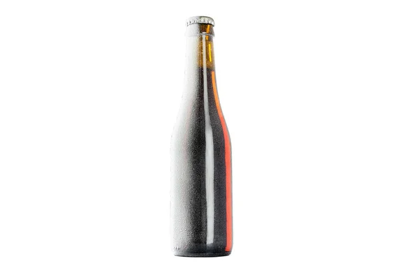 Botl Birra Vetro Scuro Senza Etichetta Gelo Immagine Stock