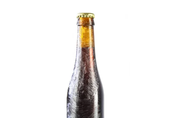 Dark Glass Beer Botl Label Ice Stock Image