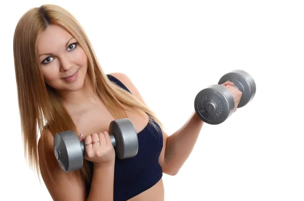 Girl  working out with dumbbells — Stock Photo, Image