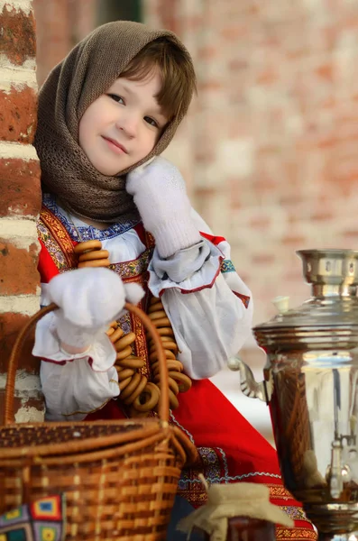 Beautiful girl in russian costume — Stock Photo, Image