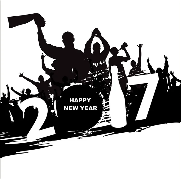 Новый 2017 год. Счастливые и пьяные люди — стоковый вектор