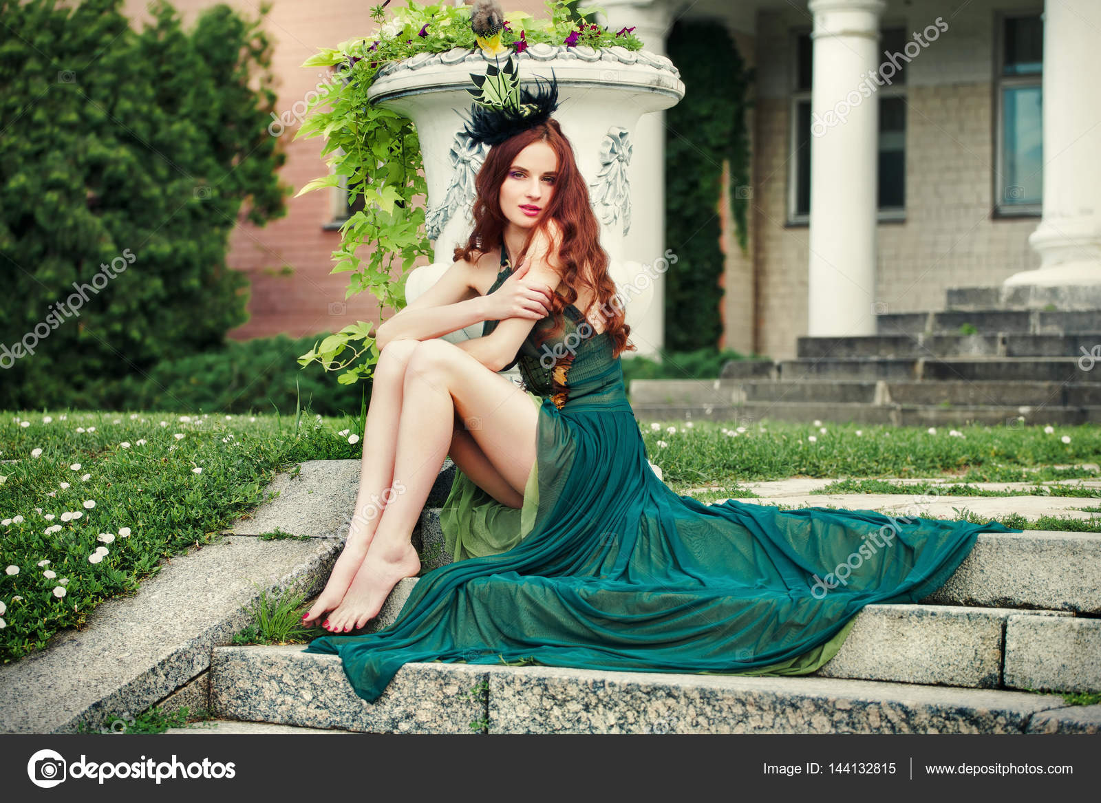 Woman in green clearance dress