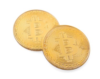 Altın bitcoin beyaz izole