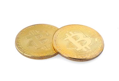 Altın bitcoin beyaz izole