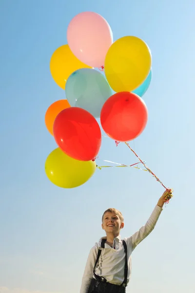 Happy Boy Balloons Outdoors — Stock Photo, Image