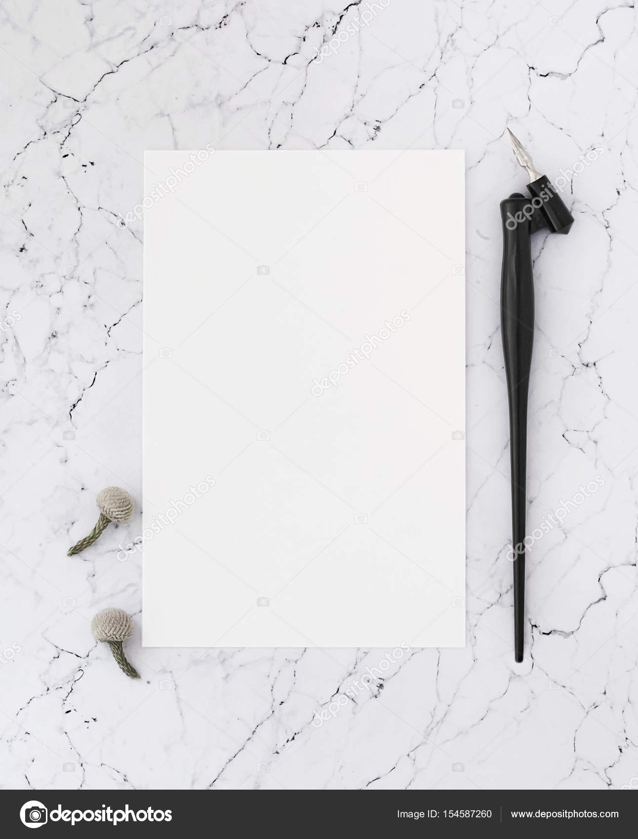Download Blank Sheet Of Paper On Marble With Pen For Calligraphy Stock Photo Image By C Kazyavka 154587260