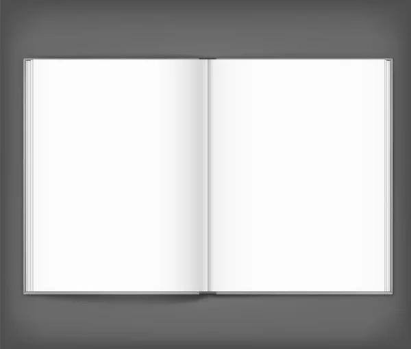 Leeg van open boek met deksel op grijze achtergrond. Sjabloon — Stockvector