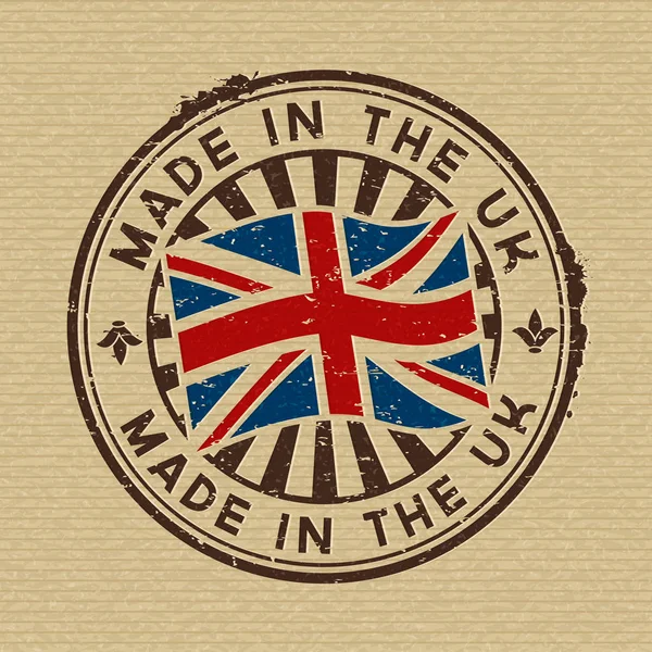 Made in the UK. Stamp on wooden background — Stock Vector