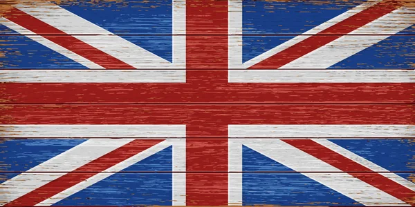 UK flagga målad på gamla träplankor bakgrund — Stock vektor