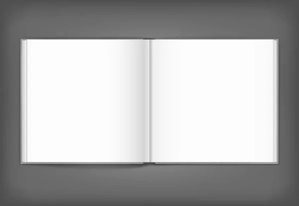 Blank de revista cuadrada abierta sobre fondo gris. Plantilla — Vector de stock