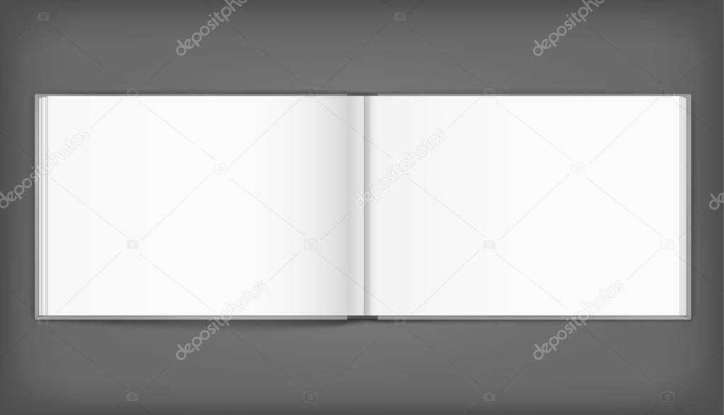 Blank of open album with cover on grey background. Template