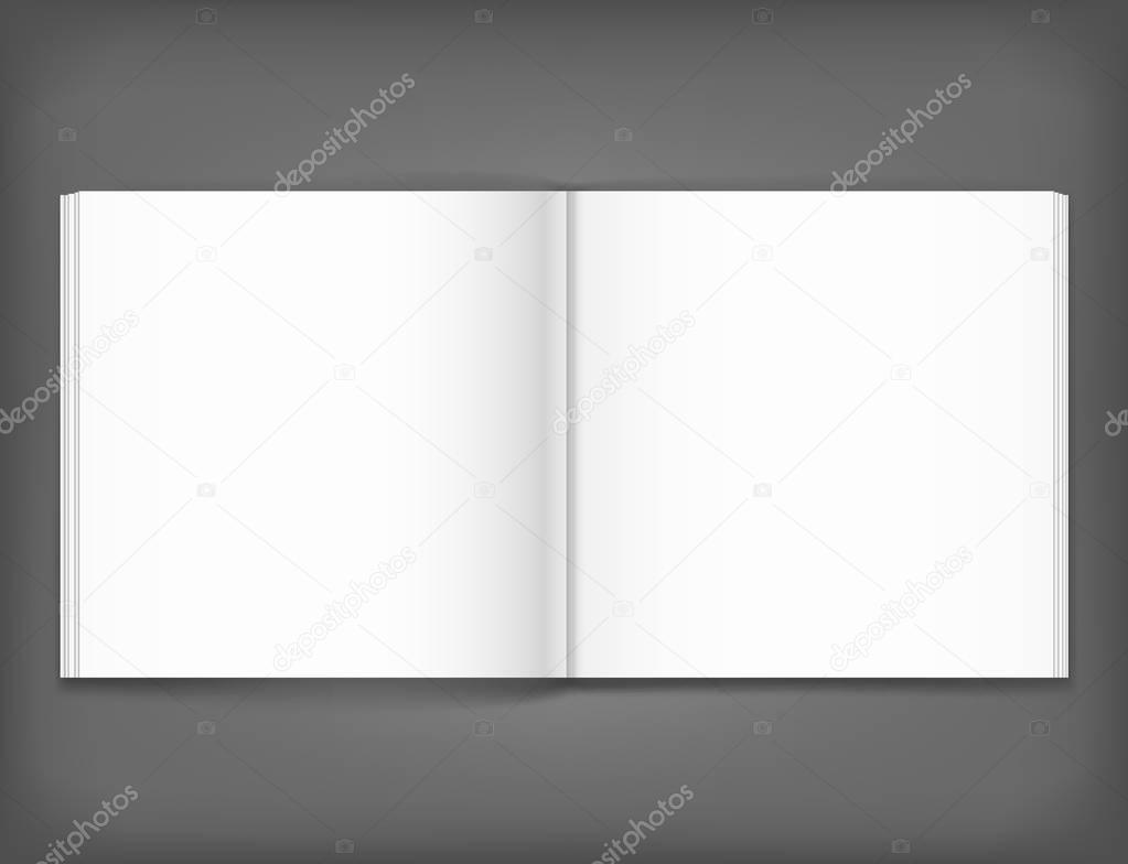 Blank of open square magazine on grey background. Template