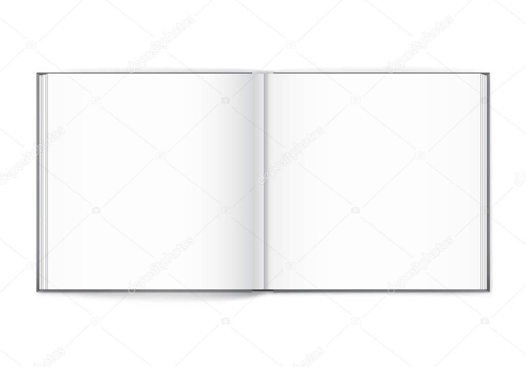 Blank of open square magazine on white background. Template