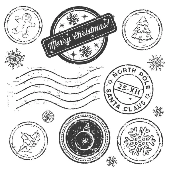 Christmas stamp set isolated on white. Vector — Stock Vector