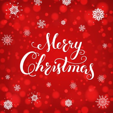 Neşeli Noel hat yazı. Kırmızı zemin üzerine yaratıcı tipografi için tatil tebrik kartı.