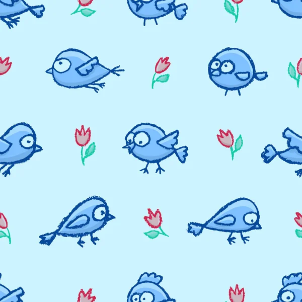 かわいい小さな鳥のシームレス パターン — ストックベクタ