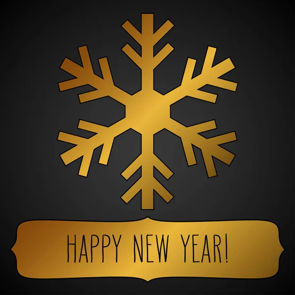 Marco de copo de nieve dorado y saludos de Año Nuevo — Vector de stock