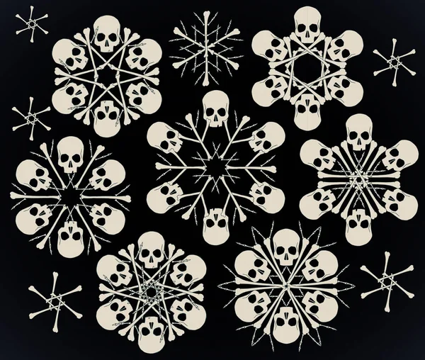 Kości czaszki i wesoły snowlakes — Wektor stockowy