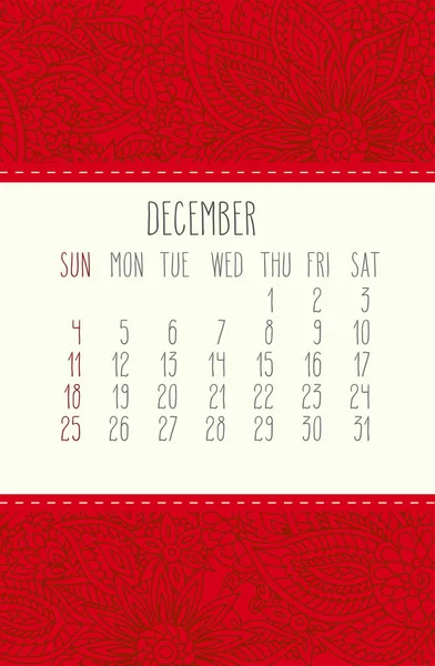 Calendário de dezembro 2016 — Vetor de Stock