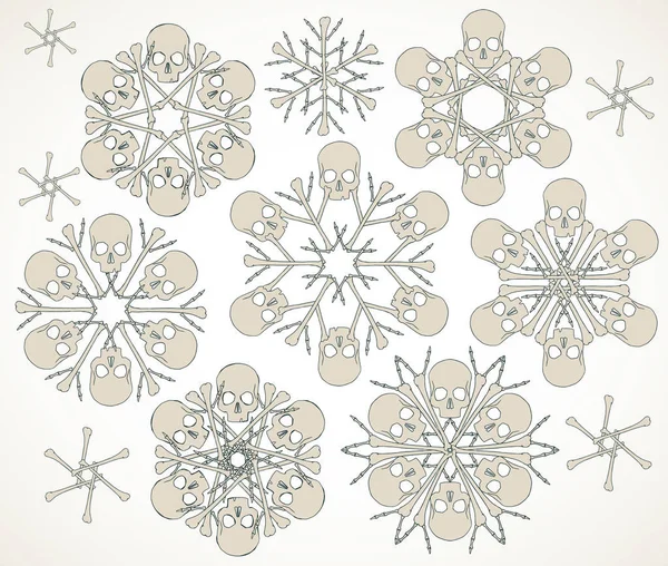 Skulls and bones jolly snowlakes — Stock Vector