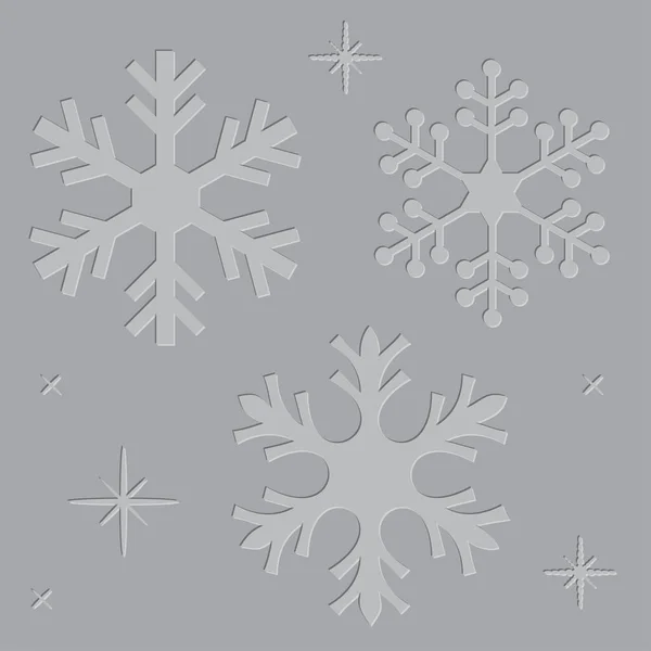 Letterpress gris Flocons de neige — Image vectorielle