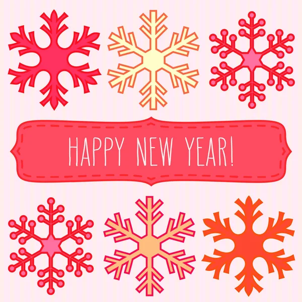 Copos de nieve y saludos de Año Nuevo — Archivo Imágenes Vectoriales