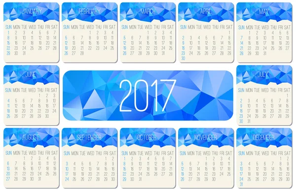 Ano 2017 calendário mensal — Vetor de Stock