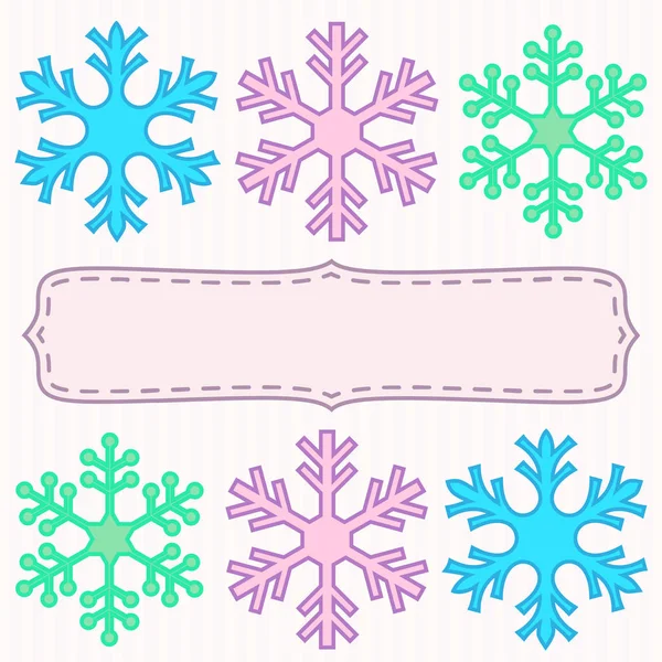 Râles de flocons de neige et cadre blanc — Image vectorielle