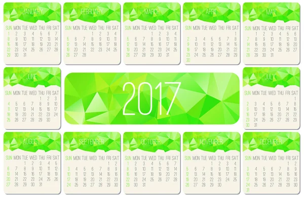 Tahun 2017 kalender bulanan - Stok Vektor