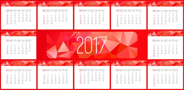 Jahr 2017 monatlicher Kalender — Stockvektor