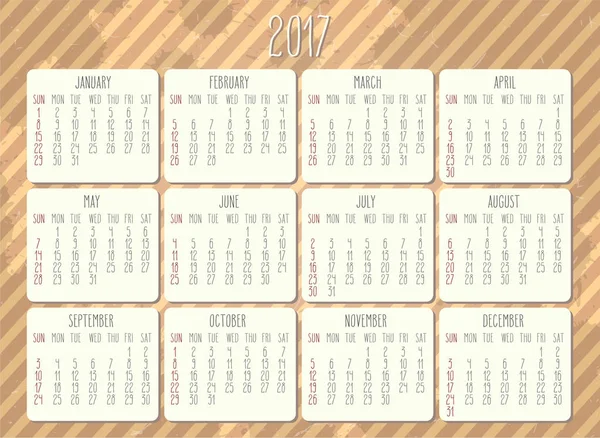 Kalendarz miesięczny do 2017 roku — Wektor stockowy