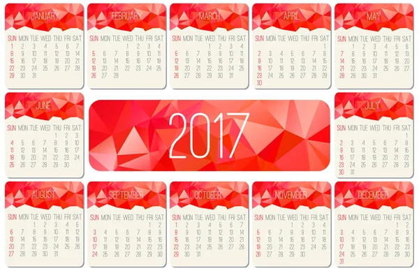 Anno 2017 calendario mensile — Vettoriale Stock