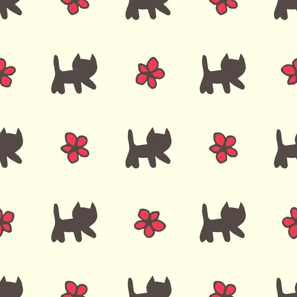 Zoete katten en bloemen naadloze patroon — Stockvector