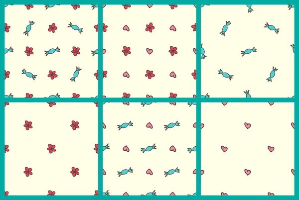 Conjunto de padrões sem costura doce —  Vetores de Stock