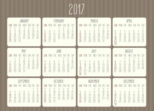 Μηνιαίο Ημερολόγιο έτους 2017 — Διανυσματικό Αρχείο