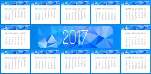 Ano 2017 calendário mensal — Vetor de Stock