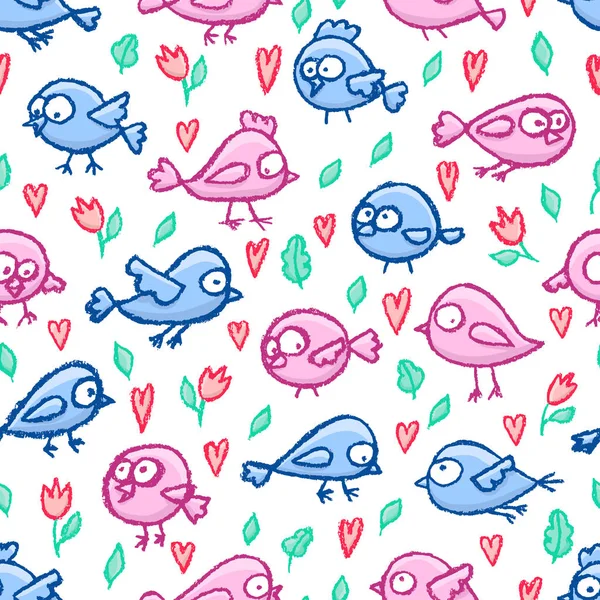 Petits oiseaux motif sans couture — Image vectorielle