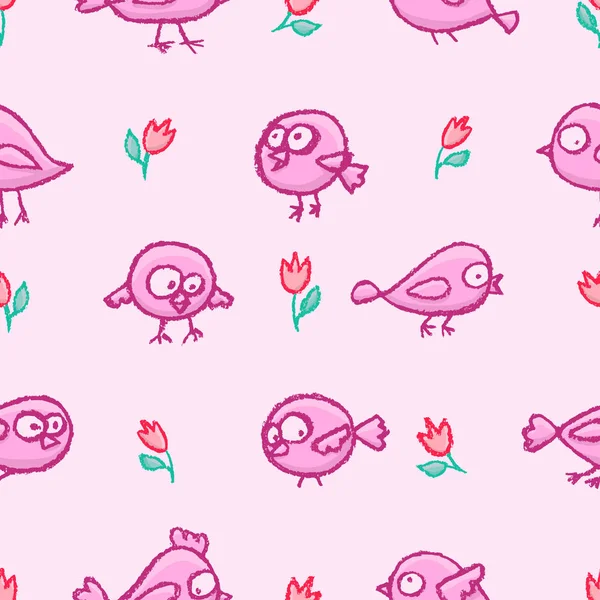 かわいい小さな鳥のシームレス パターン — ストックベクタ