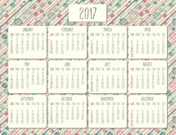 Année 2017 calendrier mensuel — Image vectorielle