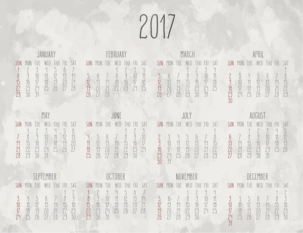 Año 2017 calendario mensual — Vector de stock
