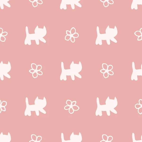 Sweet cats and flowers seamless pattern — Stock Vector