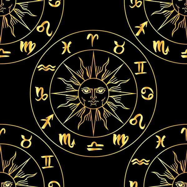 Segni zodiacali modello senza soluzione di continuità — Vettoriale Stock