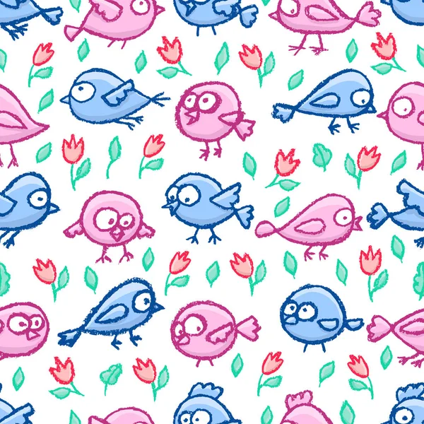 Små fåglar seamless mönster — Stock vektor