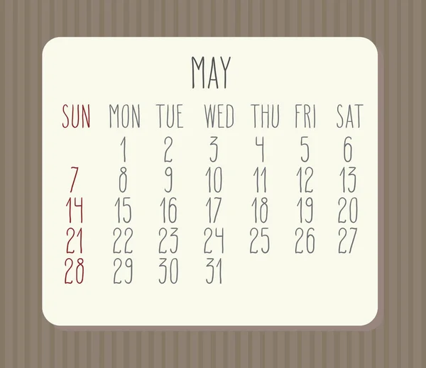Maio 2017 Calendário — Vetor de Stock