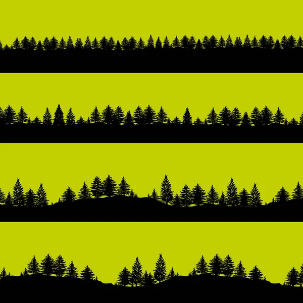 Bosque árboles siluetas fondos conjunto — Vector de stock